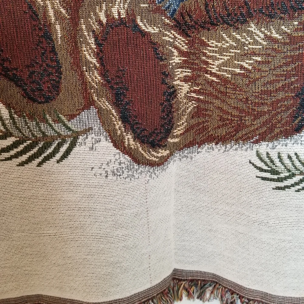 Teddy bears brown, green, cream holiday cotton woven tapestry afghan throw